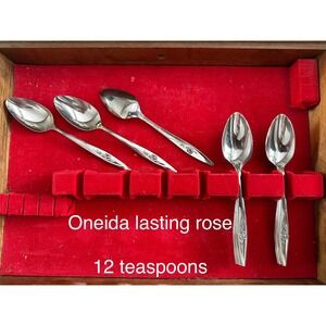 Oneida Lasting Rose Stainless Steel Teaspoons Set 12 Floral Flatware Silverware